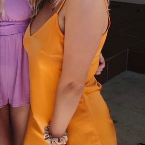 Orange satin mini dress